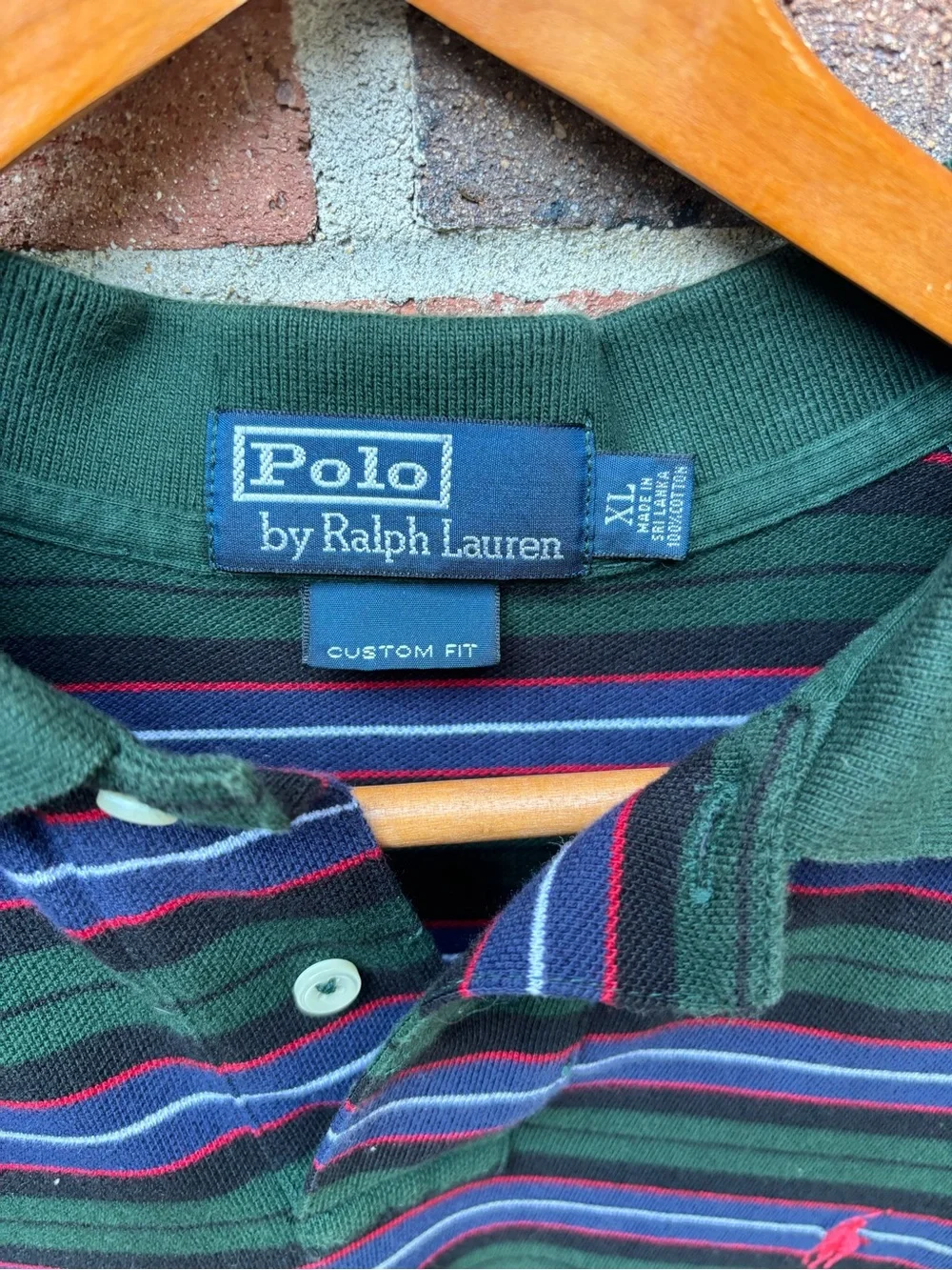 Polo Ralph Lauren Custom Fit Striped Polo Shirt XL Green Blue Red Cotton